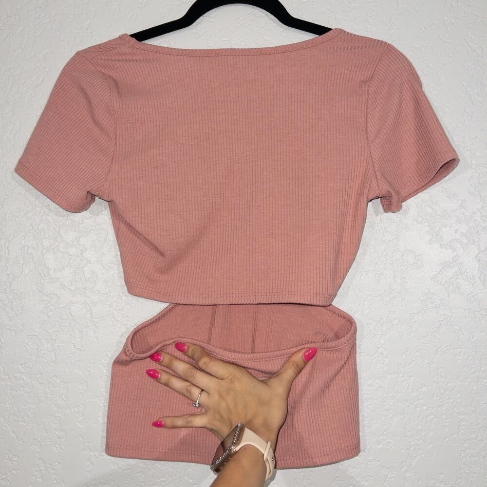 Lulu’s Mauve Pink Just To Flirt Ribbed Cutout Top Size Small - Picture 9 of 9